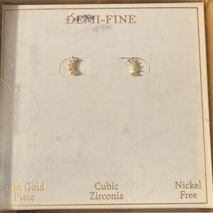 14kt Gold Plate Cubic Zirconia Crescent Earrings - Gold